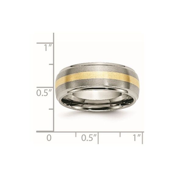 Kazi Luxury Titanium Brushed Center 14k Yellow Gold Inlay 8mm Ridged Edge B&